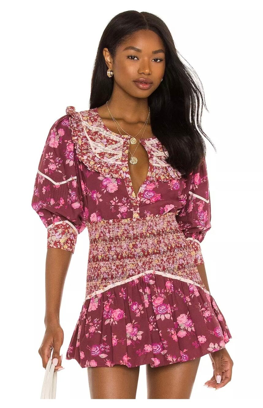 LoveShackFancy Morrison Spiced Apple Red Floral Print Top Skirt Co-Ord Set S